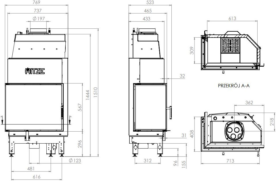 Камінна топка з водяним контуром Hitze ALAQS 68x53.L 19 кВт, ліва