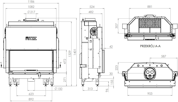 Камінна топка з водяним контуром HITZE ALAQS90x41.G-D 21 кВт, з гільйотиною Камінна топка з водяним контуром HITZE ALAQS90x41.G-D 21 кВт, з гільйотиною