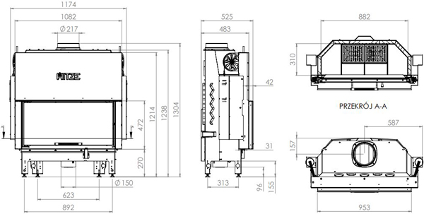 Камінна топка HITZE ALBERO 19 кВт, з гільйотиною