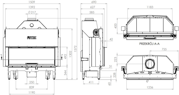 Камінна топка HITZE ALBERO AL120х43G.H-D 25 кВт, з гільйотиною