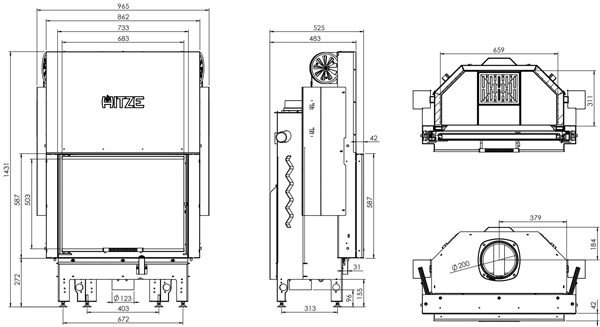 Камінна топка HITZE ALBERO AL16G.H-D 16 кВт, з гільйотиною Камінна топка HITZE ALBERO AL16G.H-D 16 кВт, з гільйотиною