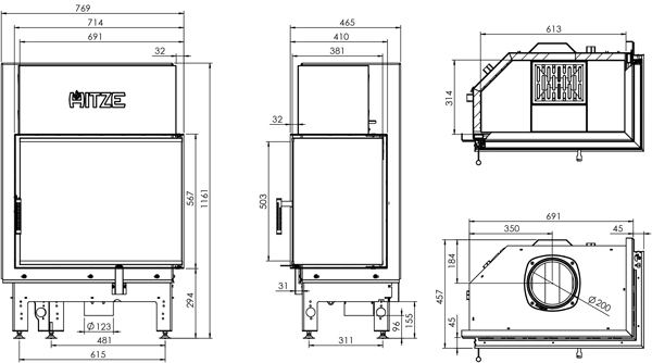 Камінна топка HITZE ALBERO AL16R.H-D 16 кВт, права