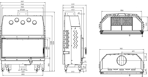 Камінна топка HITZE ALBERO AL19S.H-D 19 кВт Камінна топка HITZE ALBERO AL19S.H-D 19 кВт