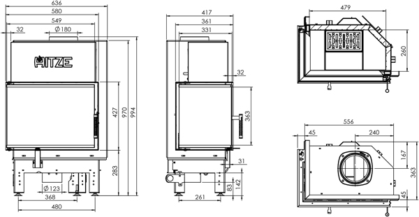 Камінна топка HITZE ALBERO AL9L.H-D 9 кВт, ліва Камінна топка HITZE ALBERO AL9L.H-D 9 кВт, ліва