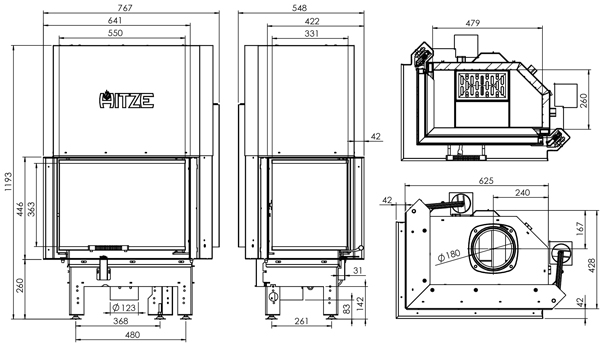 Камінна топка HITZE ALBERO AL9LG.H-D 9 кВт, ліва з гільйотиною Камінна топка HITZE ALBERO AL9LG.H-D 9 кВт, ліва з гільйотиною