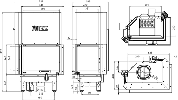 Камінна топка HITZE ALBERO AL9RG.H-D 9 кВт, права з гільйотиною