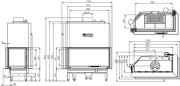 Камінна топка з водяним контуром HITZE AQUASYSTEM 90x41.RG-D 21 кВт, права з гільйотиною