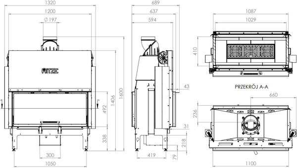 Камінна топка HITZE ARDENTE DUO 105х43.DGS 20 кВт, тунельна з гільйотиною