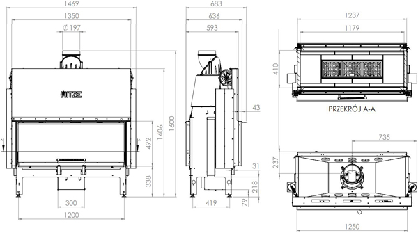 Камінна топка HITZE ARDENTE DUO 120х43.DGS 22 кВт, тунельна з гільйотиною Камінна топка HITZE ARDENTE DUO 120х43.DGS 22 кВт, тунельна з гільйотиною