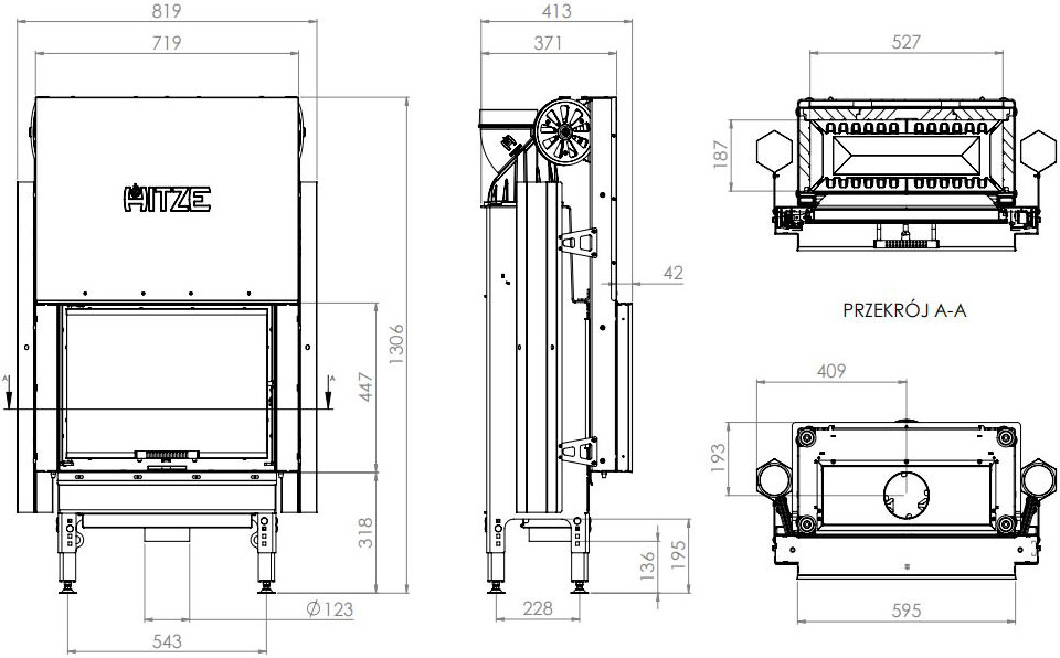 Камінна топка Hitze HST 54x39.G 11,2 кВт, з гільйотиною