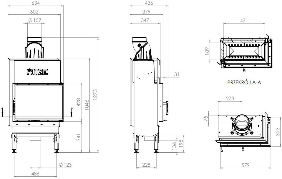 Камінна топка Hitze HST 54x39.L 8,9 кВт, ліва