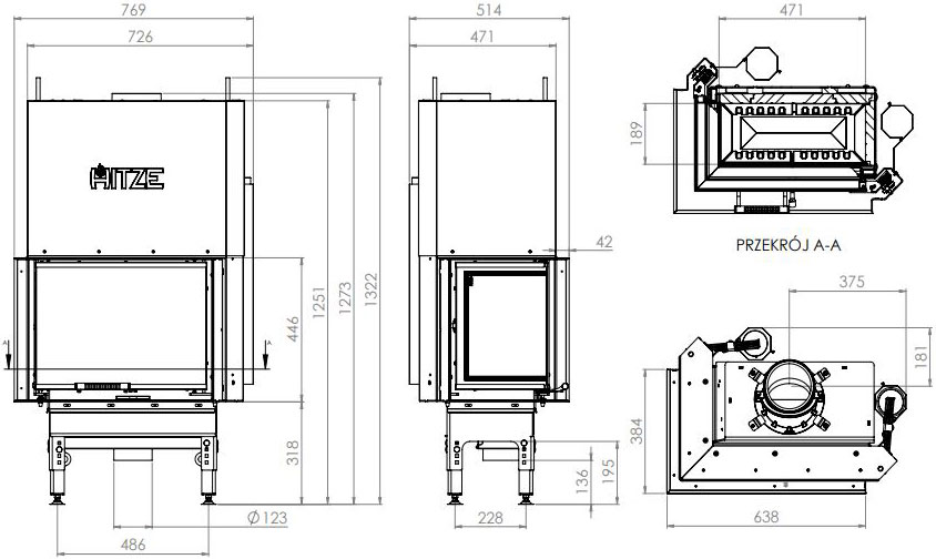 Камінна топка Hitze HST 54x39.LG 11,2 кВт, ліва з гільйотиною Камінна топка Hitze HST 54x39.LG 11,2 кВт, ліва з гільйотиною