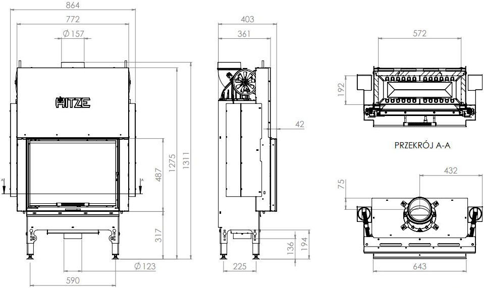 Камінна топка Hitze HST 59x43.G 7,6 кВт, з гільйотиною