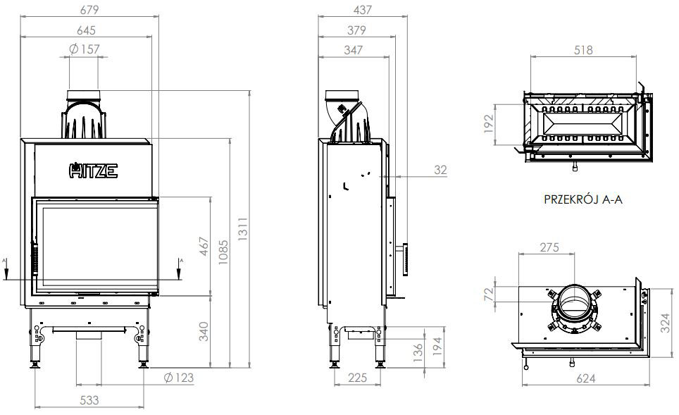 Камінна топка Hitze HST 59x43.R 7,6 кВт, права