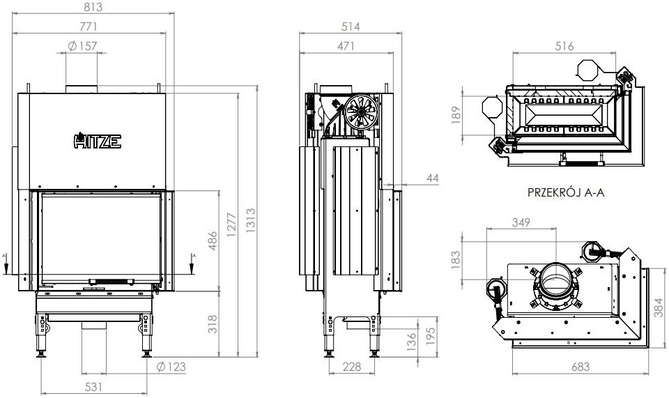 Камінна топка Hitze HST 59x43.RG 12,2 кВт, права з гільйотиною Камінна топка Hitze HST 59x43.RG 12,2 кВт, права з гільйотиною