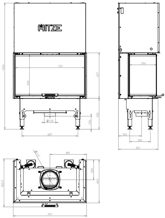 Камінна топка Hitze HST 68x43.CG 13,2 кВт, тристороння