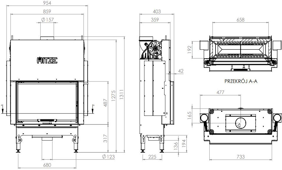 Камінна топка Hitze HST 68x43.G 13,2 кВт, з гільйотиною