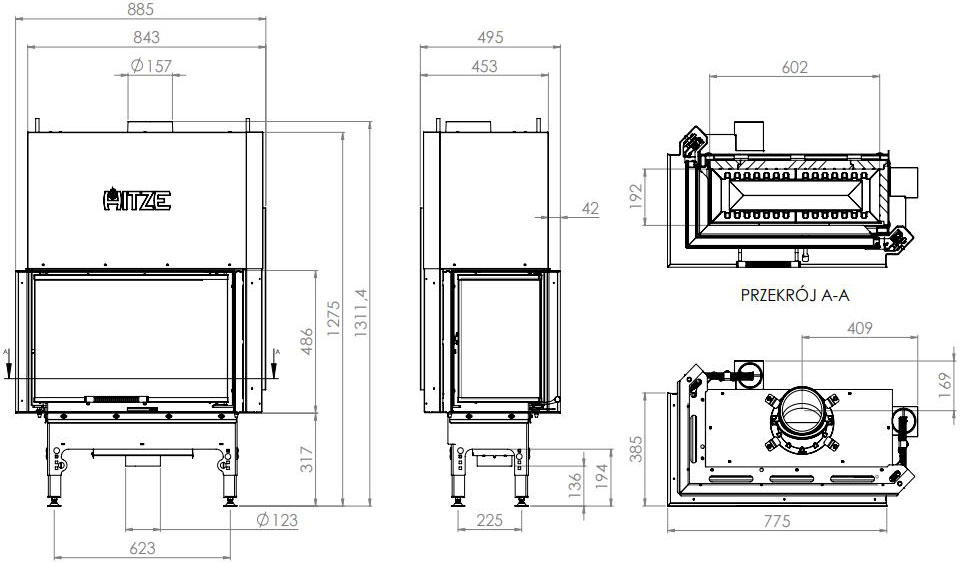 Камінна топка Hitze HST 68x43.LG 9,3 кВт, ліва з гільйотиною Камінна топка Hitze HST 68x43.LG 9,3 кВт, ліва з гільйотиною