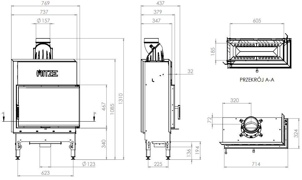 Камінна топка Hitze HST 68x43.R 9,3 кВт, права