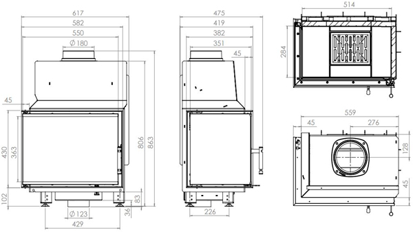 Камінна топка HITZE STMA 54x39.L 8 кВт, ліва