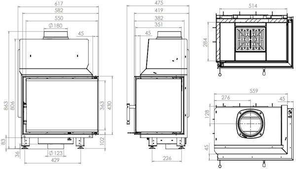 Камінна топка HITZE STMA 54x39.R 8 кВт, права Камінна топка HITZE STMA 54x39.R 8 кВт, права