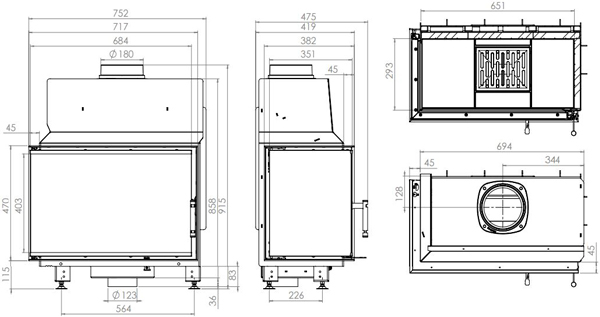 Камінна топка HITZE STMA 68x43.L 11 кВт, ліва