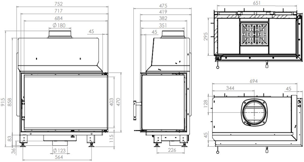 Камінна топка HITZE STMA 68x43.R 11 кВт, права