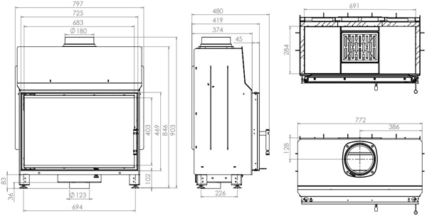Камінна топка HITZE STMA 68x43.S 12,5 кВт
