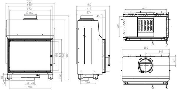 Камінна топка HITZE STMA 59x43.S 11 кВт