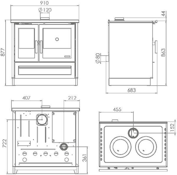 Піч з варильною поверхнею і духовкою Plamen 910 Glas, 9 кВт, чорна